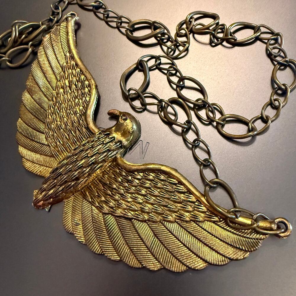 Vintage Brass Eagle Statement Necklace